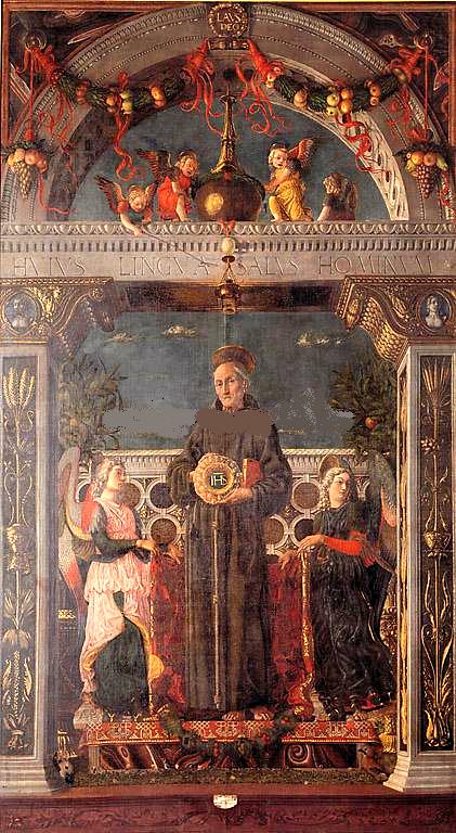 Pyhä Bernardin Sienestä ja kaksi enkeliä (Mantegna) - Andrea Mantegna
