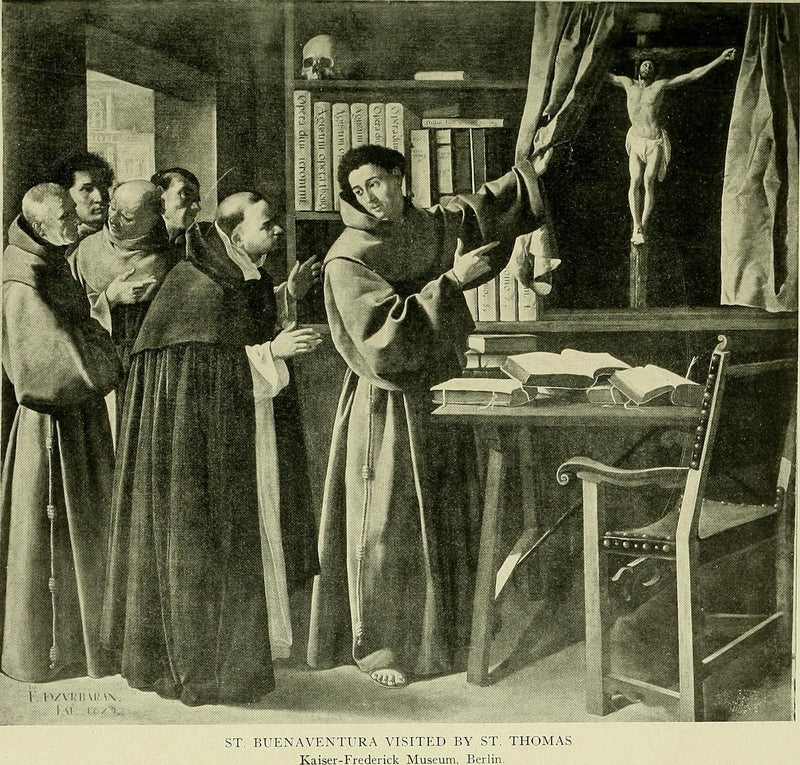 Pyhä Bonaventura ja pyhä Thomas Aquinas ristiinnaulitun edessä - Francisco de Zurbarán