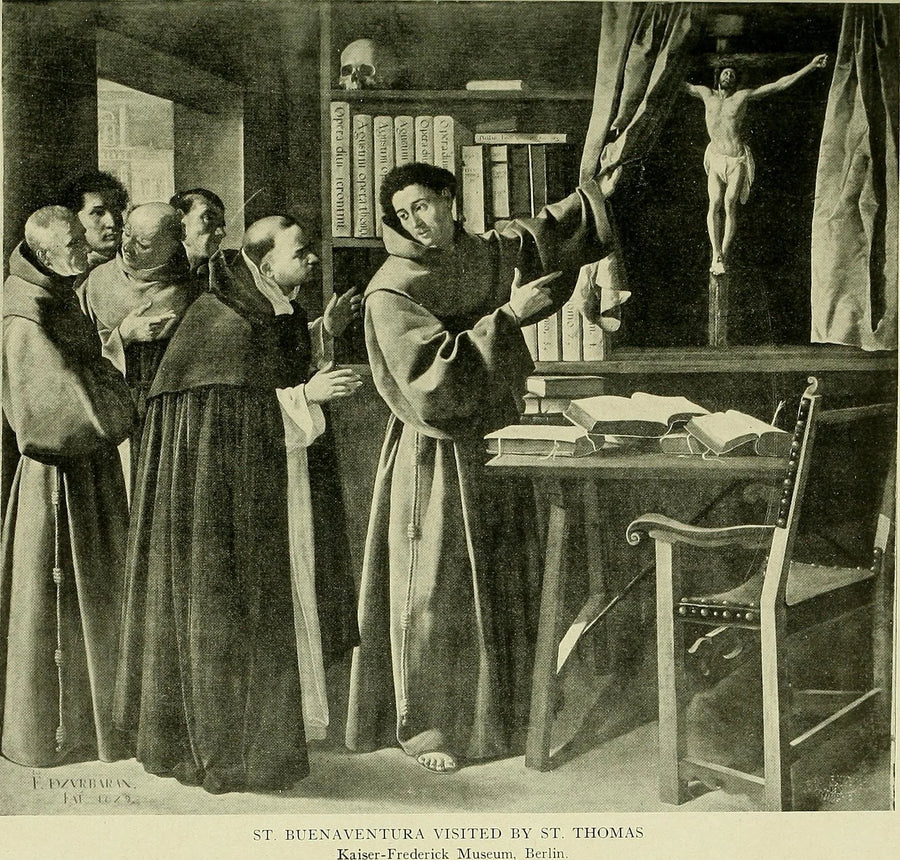 Pyhä Bonaventura ja pyhä Thomas Aquinas ristiinnaulitun edessä - Francisco de Zurbarán