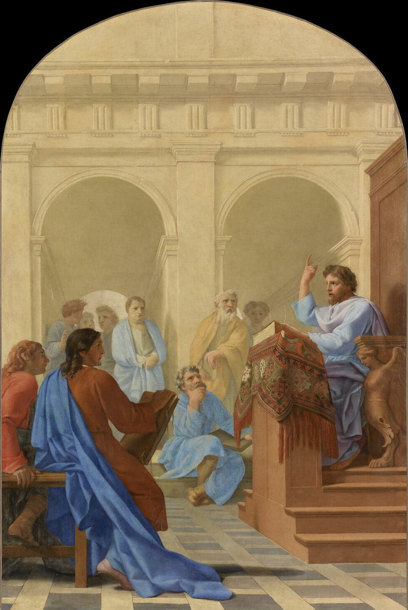 Saint Bruno opettaa teologiaa Reimsin kouluissa - Eustache Le Sueur