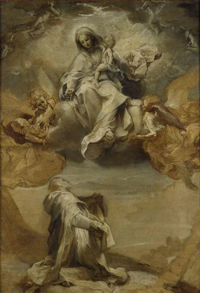 Saint Dominique de Guzmán vastaanottamassa roosaria - Federico Barroci