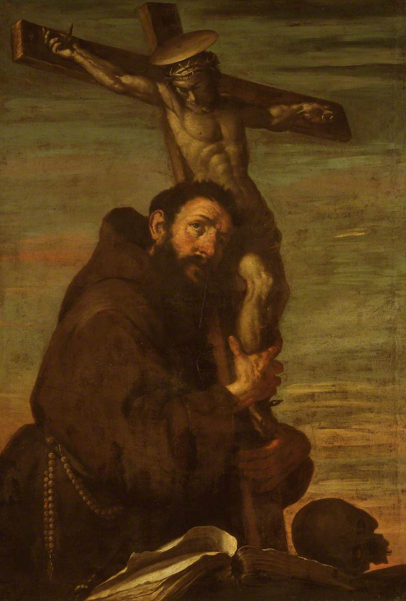Saint François d'Assise embrassant un crucifix - Bernardo Strozzi image 1 tableau peint à l’huile sur toile