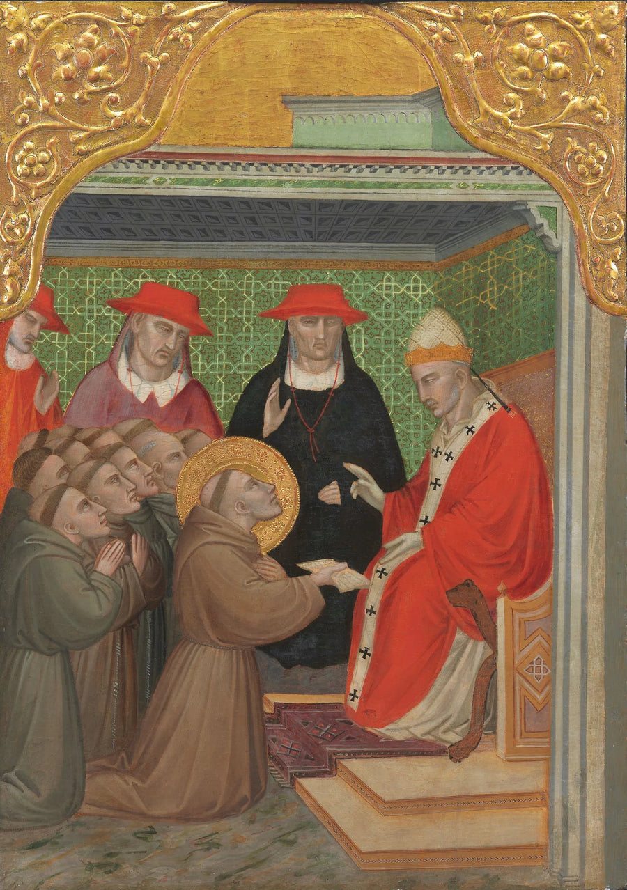 Pyhä Fransiska edessään paavi (Franciscalaissääntöjen vahvistaminen) - Spinello Aretino