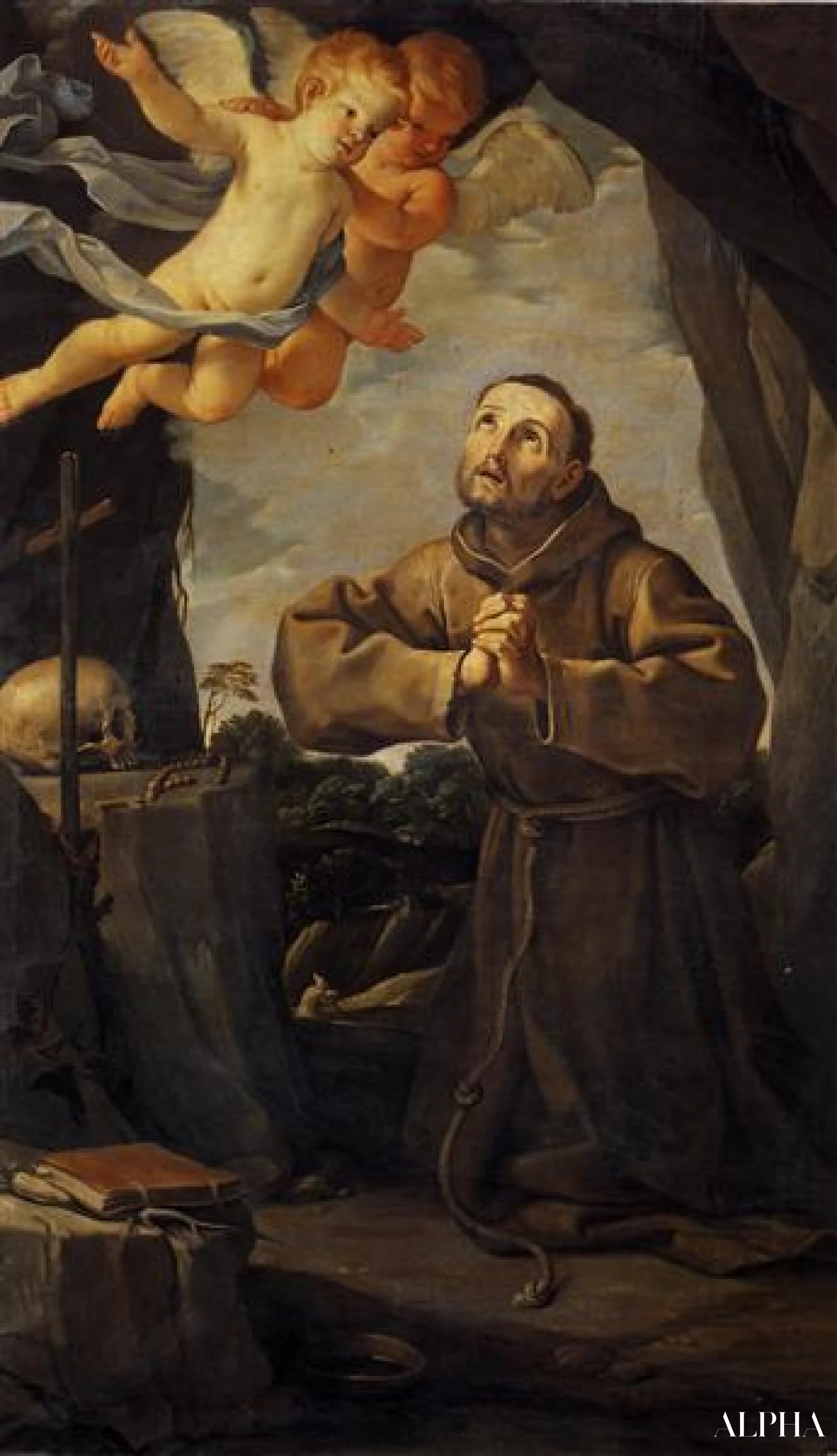 Saint François en prière avec deux anges - Guido Reni Reproductions de tableaux à la peinture à l’huile