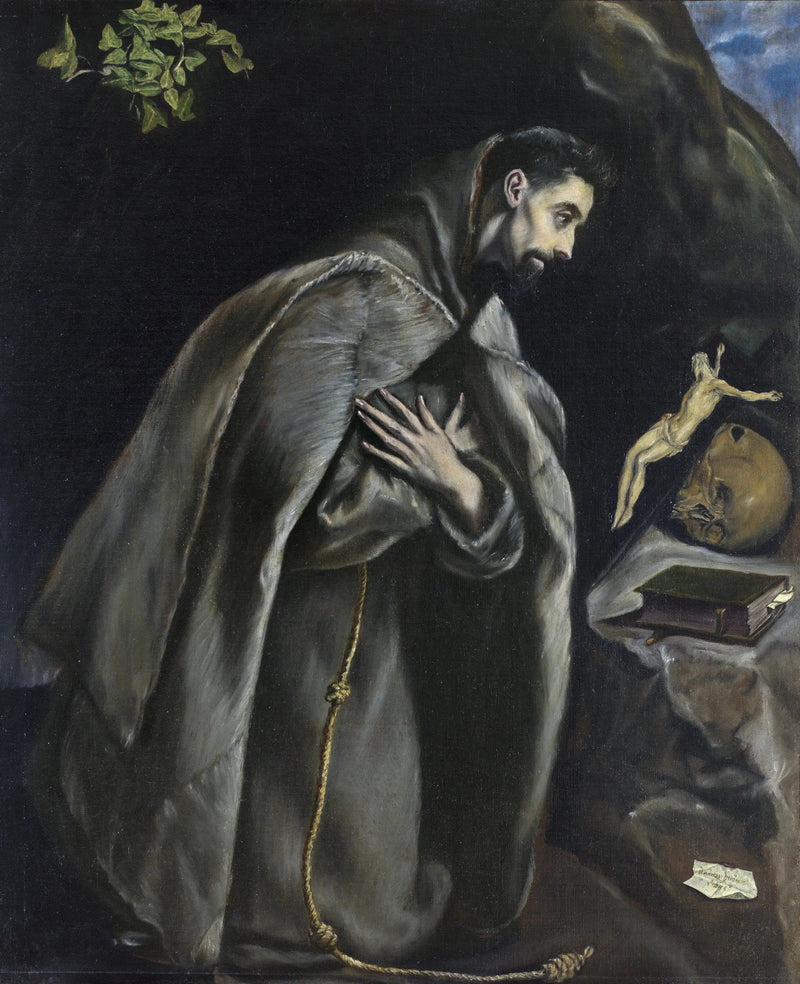 Pyhä Fransisko rukoilemassa ristiä edessä - El Greco