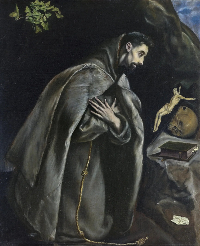Pyhä Fransisko rukoilemassa ristiä edessä - El Greco