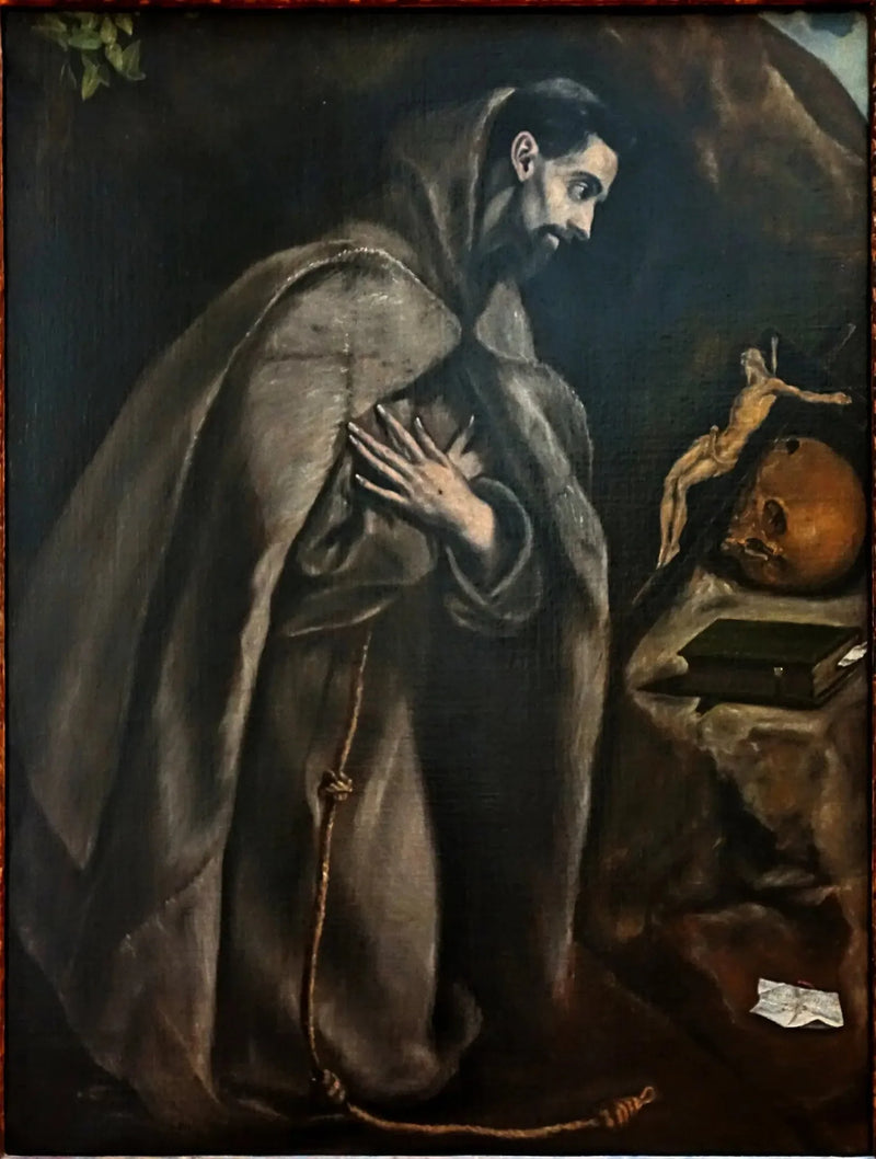 Pyhä Fransisko rukouksessa ristiinnaulitun edessä - El Greco