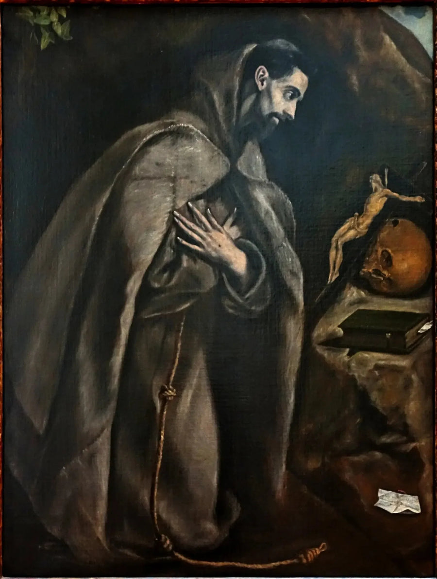 Pyhä Fransisko rukouksessa ristiinnaulitun edessä - El Greco