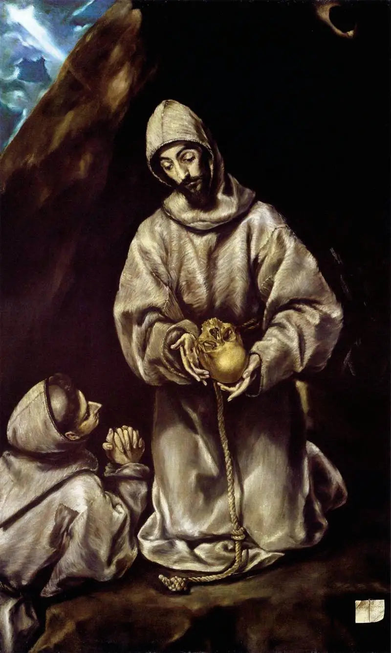 Pyhä Fransiska ja veli Leo mietiskelemässä kuolemaa - El Greco