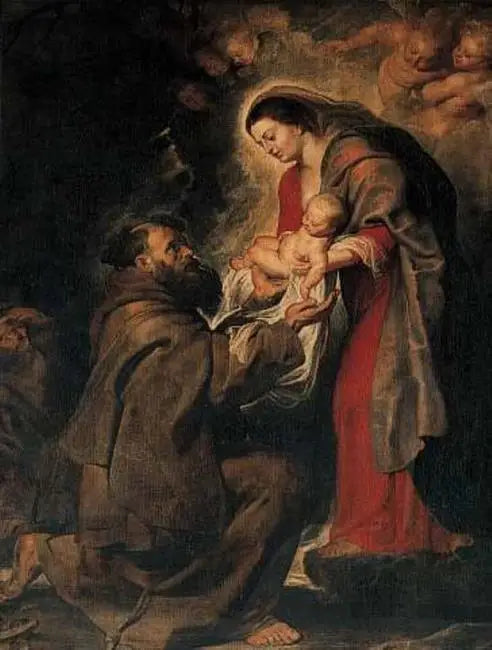 Pyhä Fransisko vastaanottaa Jeesus-lapsen - Peter Paul Rubens