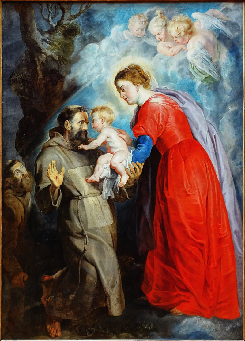 Pyhä Fransisko vastaanottaa Jeesus-lapsen Marian käsistä - Peter Paul Rubens