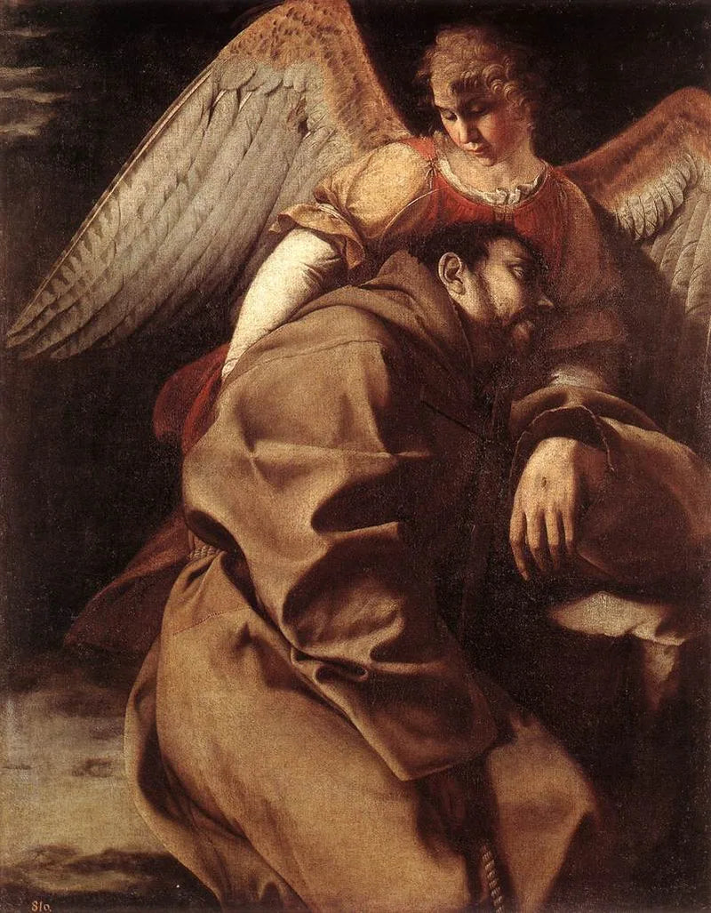 Pyhä Fransisko enkelin tukemana - Orazio Gentileschi