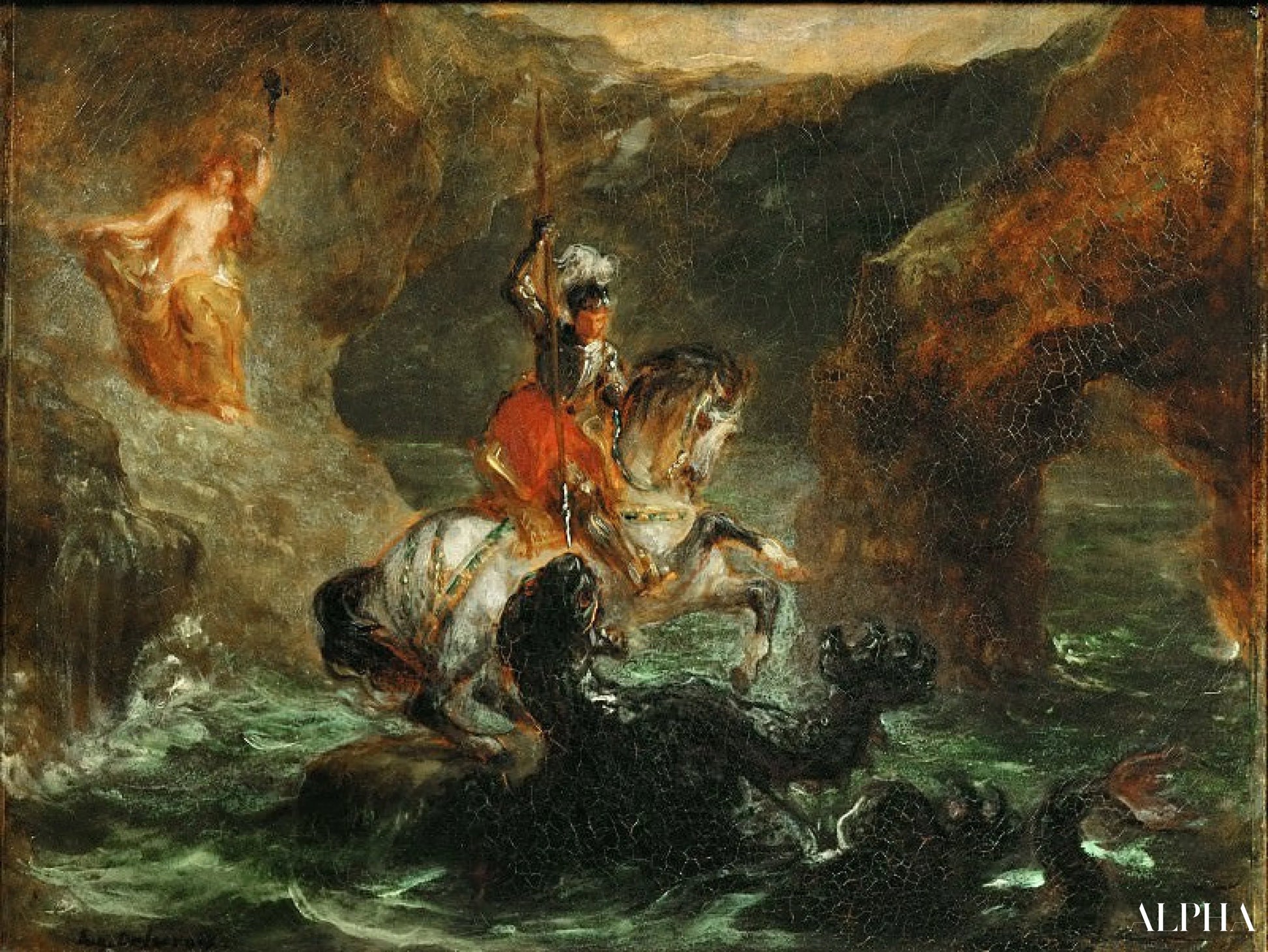 Pyhä Georgius taistelussa lohikäärmeen kanssa - Eugène Delacroix - Taulujen ja korkealaatuisten maalauksien reproduktiot