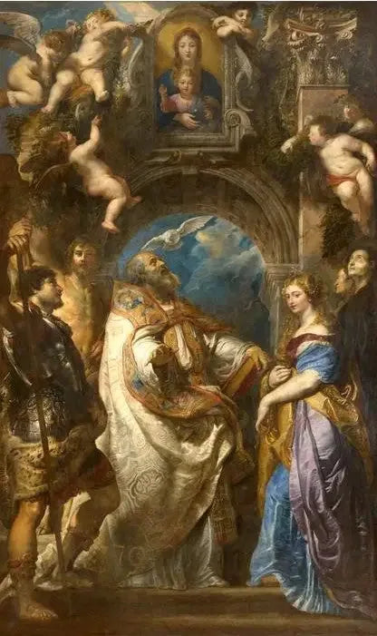Pyhä Gregorius piispa, pyhimysten ja pyhimysten ympäröimänä - Peter Paul Rubens