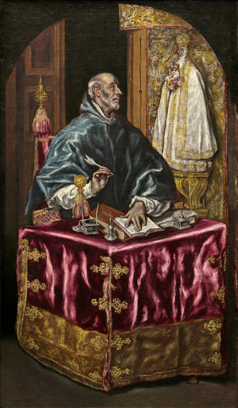 Pyhä Ildefonse kirjoittamassa Neitsyt Marian ohjeistuksen mukaan - El Greco