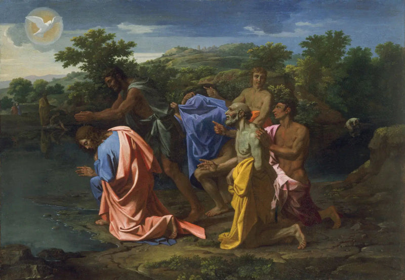 Pyhän Johannes Kastaja Kristusta kastamassa - Nicolas Poussin