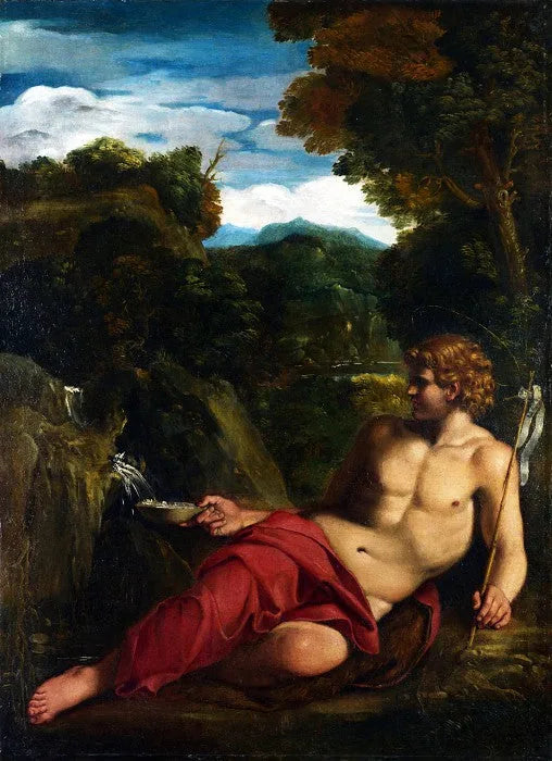 Pyhä Johannes Kastaja istuu autiomaassa - Annibale Carracci
