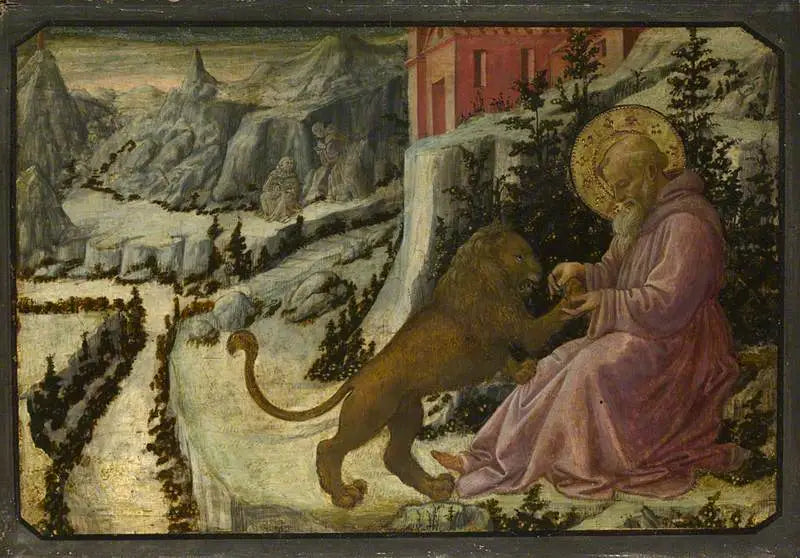 Pyhä Hieronymus ja leijona: Predella-paneeli - Fra Filippo Lippi