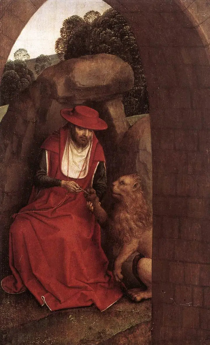 Pyhä Hieronymus ja leijona - Hans Memling