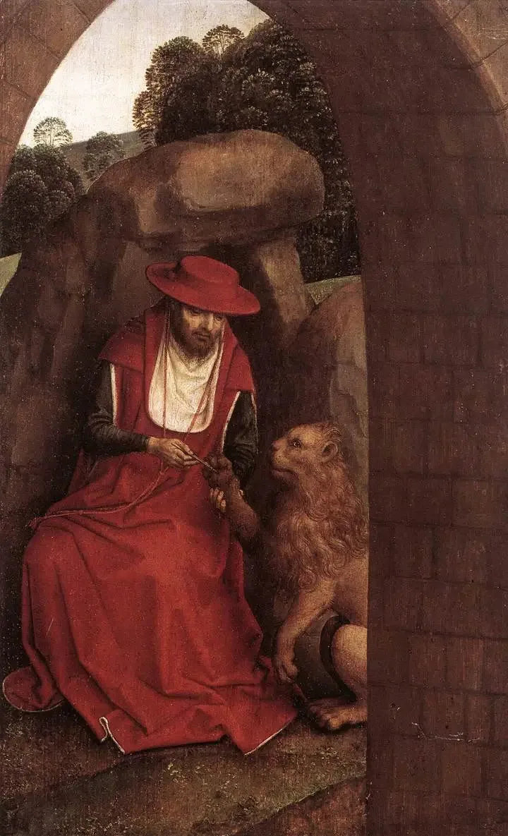 Pyhä Hieronymus ja leijona - Hans Memling