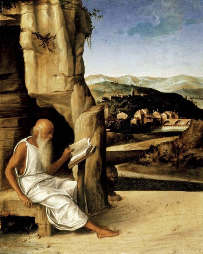 Pyhä Hieronymus lukemassa maisemassa - Giovanni Bellini
