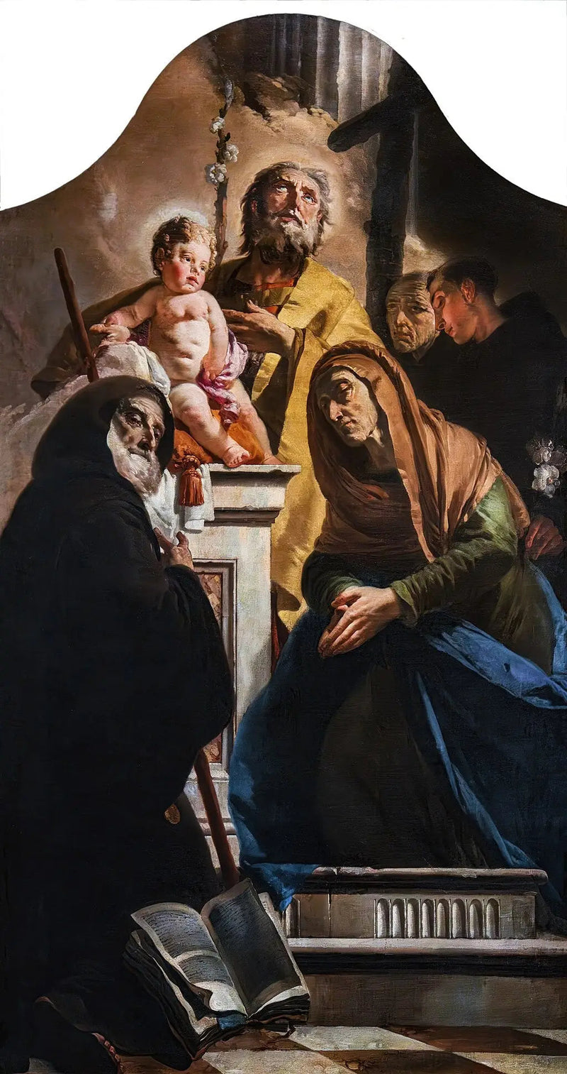 Pyhä Joosef lapsen Jeesuksen ja pyhimysten Françoise de Paule, Annen, Antoinen ja Pietari d'Alcántaran kanssa - Giovanni Battista Tiepolo