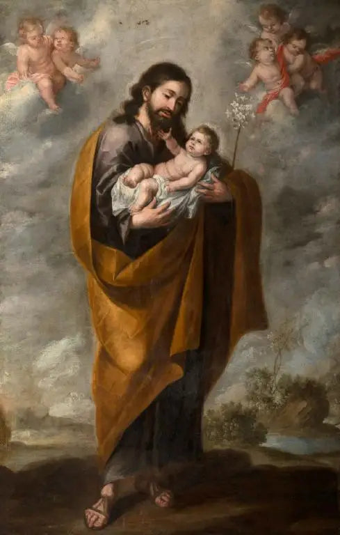 Pyhä Joosef lapsenpelastajan kanssa (Enkelit pilvissä) - Bartolomé Esteban Murillo
