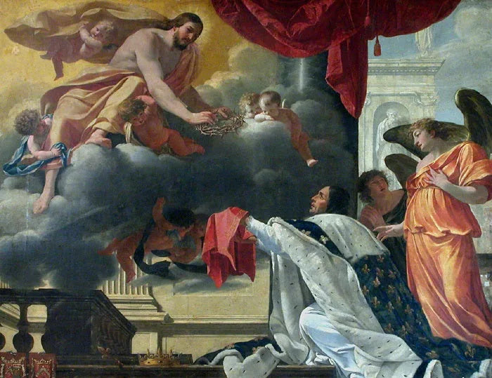 Saint Louis vastaanottaa piinankruunun Kristuksen käsistä, joka ilmestyy hänelle - Simon Vouet