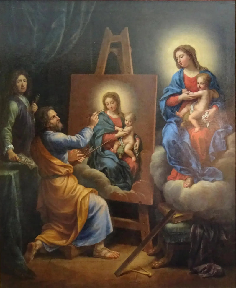 Saint Luc maalaamassa Neitsytä itsäkuvalla Mignardilta - Pierre Mignard