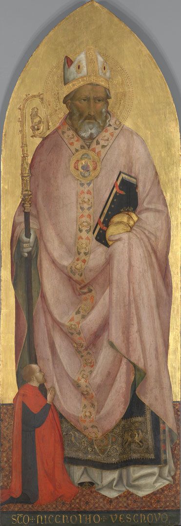Pyhä Nikolaus Bariin lahjoittajan kanssa - Agnolo Gaddi