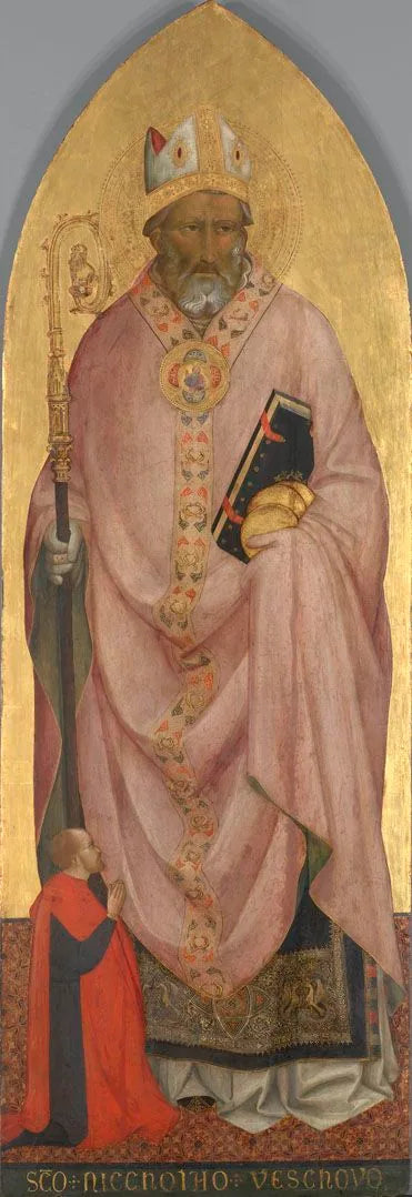 Pyhä Nikolaus Bariin lahjoittajan kanssa - Agnolo Gaddi