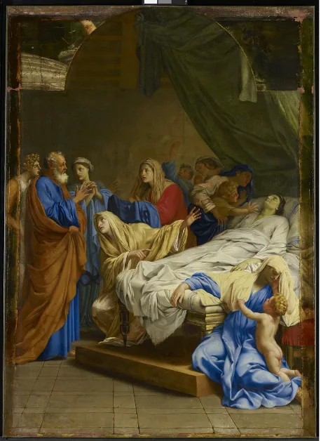 Pyhä Pietari herättää leski Tabithan - Eustache Le Sueur
