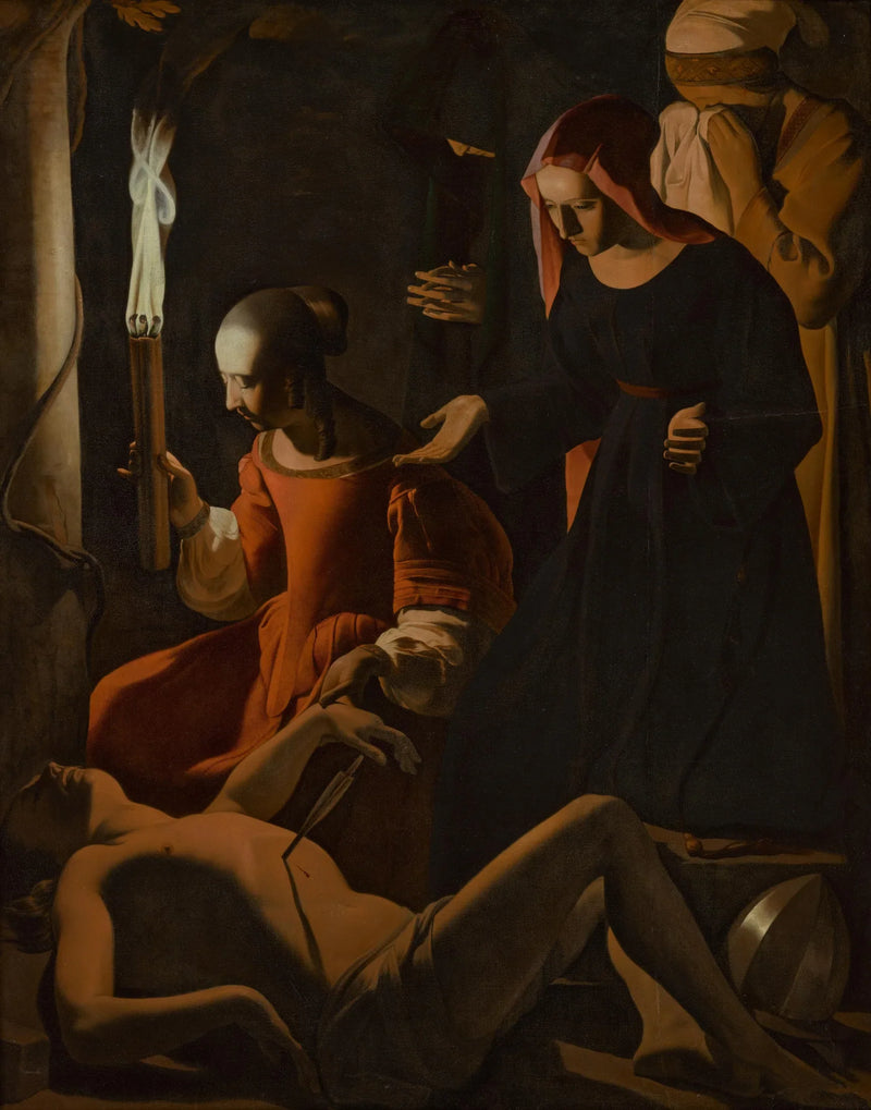 Pyhä Sebastianus hoidetaan pyhän Irinen toimesta - Georges de La Tour