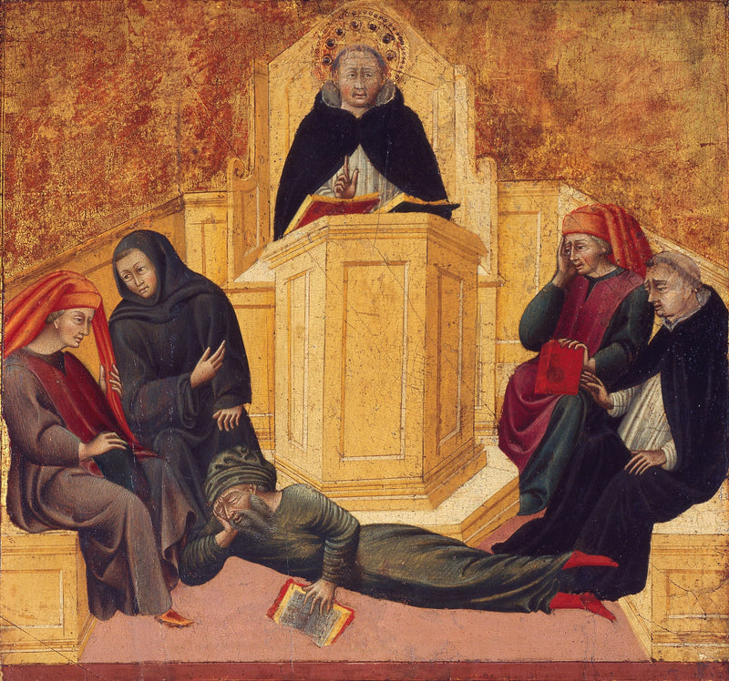 Pyhä Thomas Akvinolainen hämmentämässä Averroesia - Giovanni di Paolo