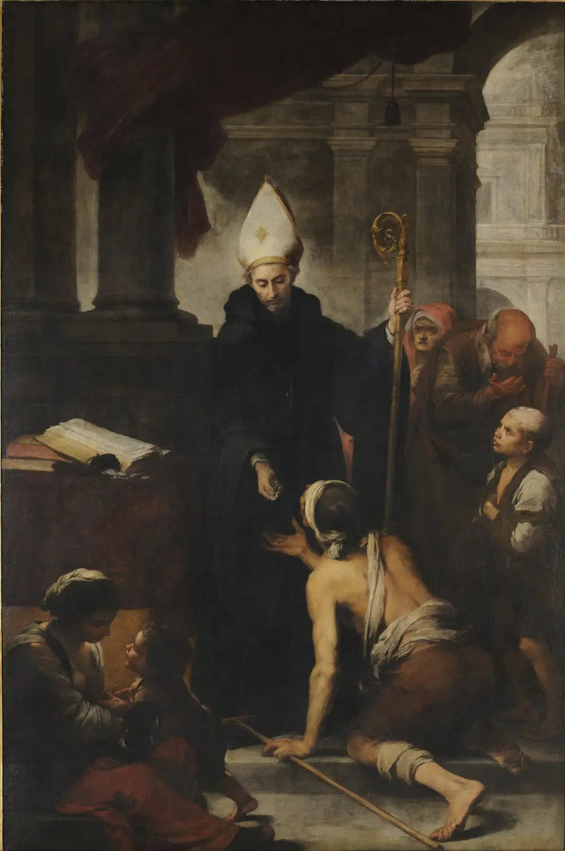 Pyhä Thomas de Villanueva antamassa almuja köyhille - Bartolomé Esteban Murillo