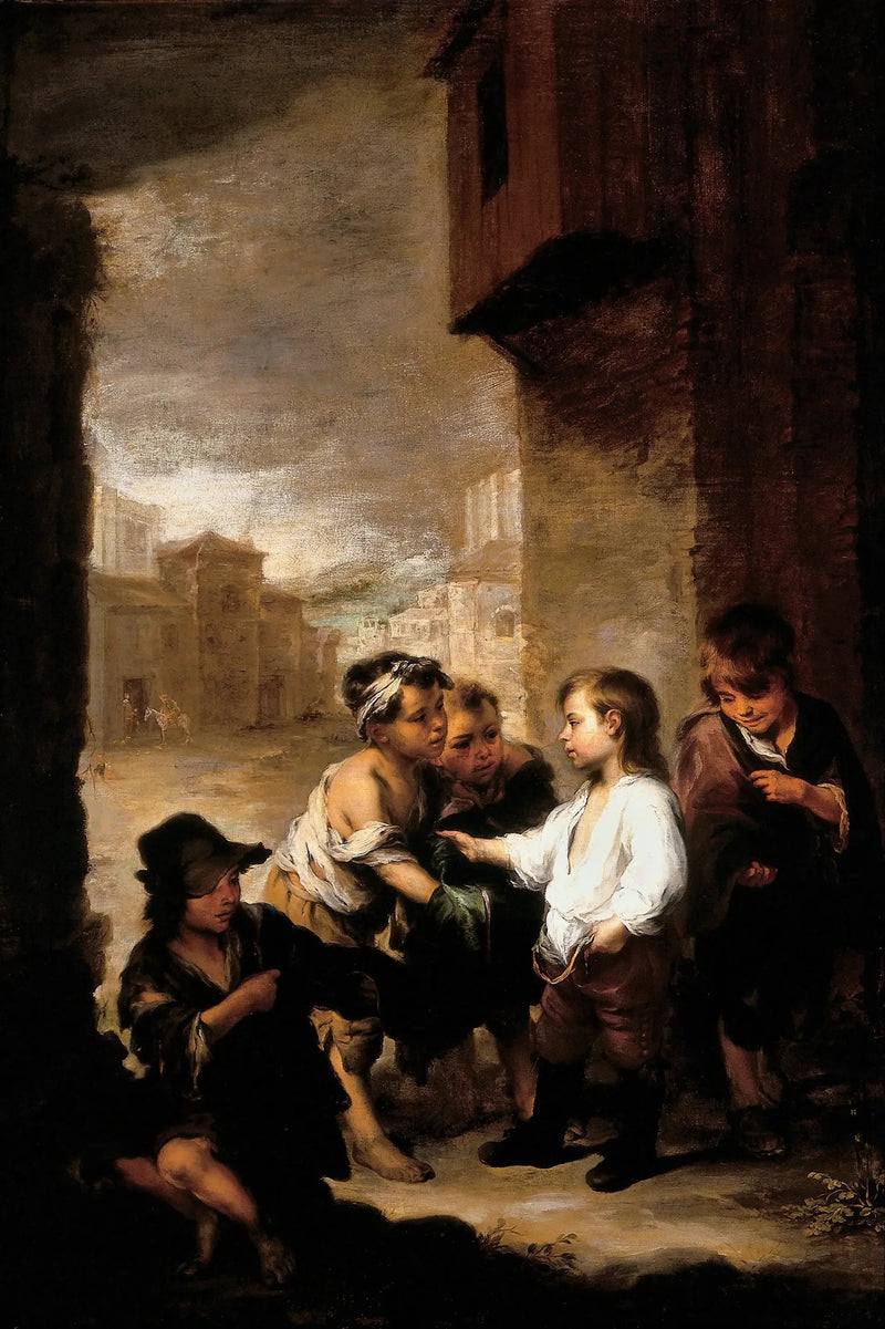 Pyhä Thomas de Villanueva jakamassa vaatteitaan kerjäläispojille - Bartolomé Esteban Murillo
