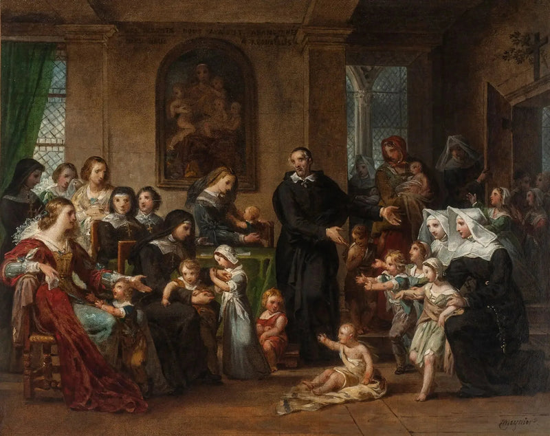 Saint Vincent de Paul saarnaamassa hyväntekeväisyydestä Louis XIII:n hovin naisille - Charles Meynier