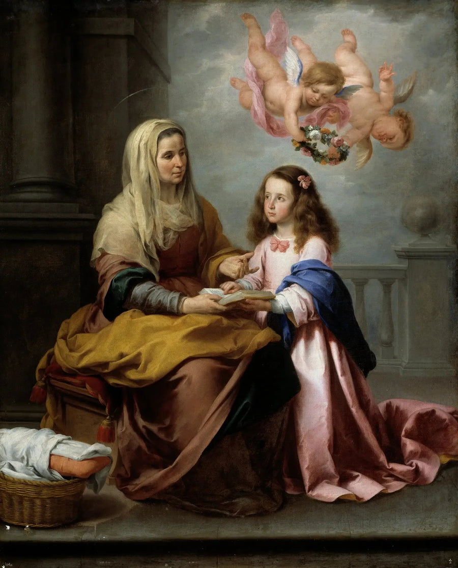 Pyhä Anna opettaa Marian lukemista - Bartolomé Esteban Murillo