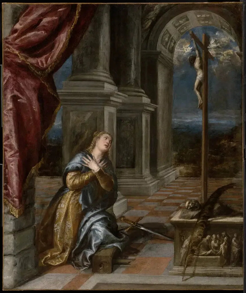 Pyhä Katariina Aleksandriittinen rukouksessa - Titian