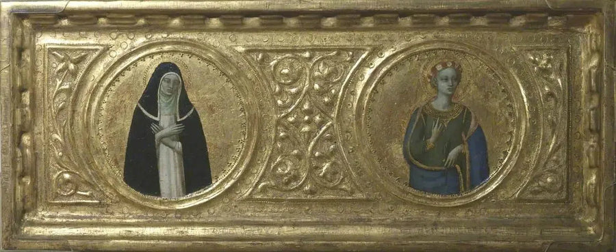 Pyhä Katariina Sieniläinen ja Pyhä Cecilia (prödelli, vasemmanpuoleinen paneeli) - Fra Angelico