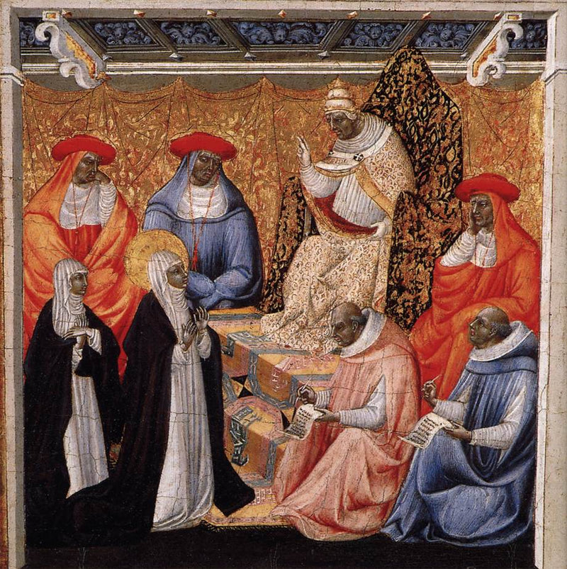 Pyhän Katariinan edessä paavin edessä - Giovanni di Paolo