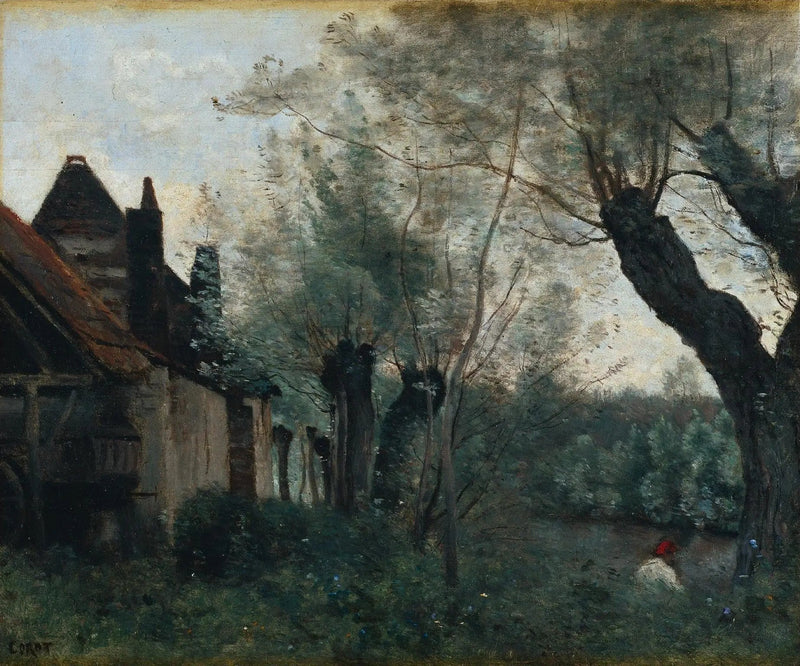 Sainte-Catherine-lez-Arras, auringonpaiste ja mökit - Jean-Baptiste Camille Corot
