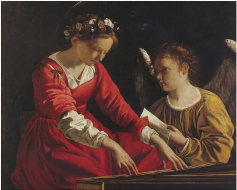 Pyhä Cecilia ja enkeli, joka soittaa huilua - Orazio Gentileschi