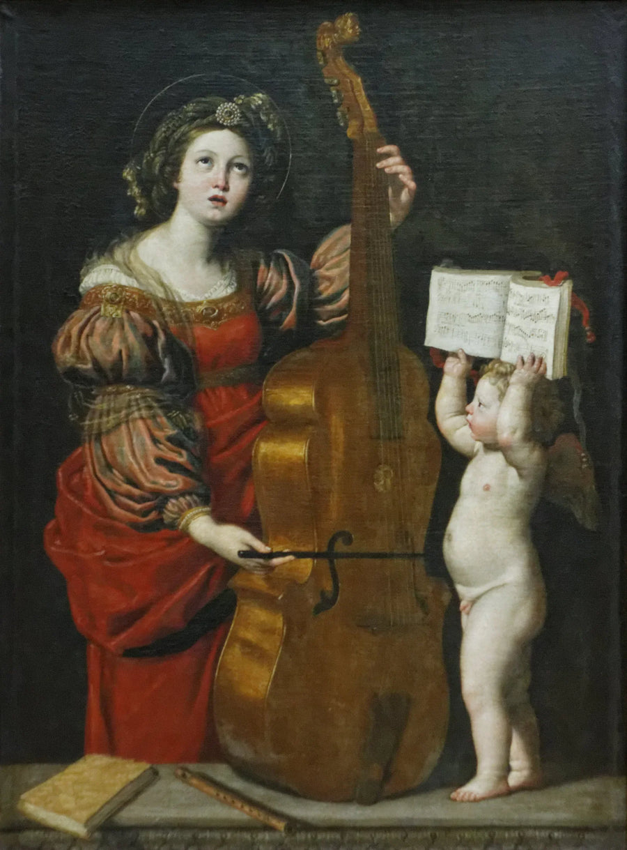 Pyhä Cecilia ja enkelin vuokraama nuottilevy - Domenichino
