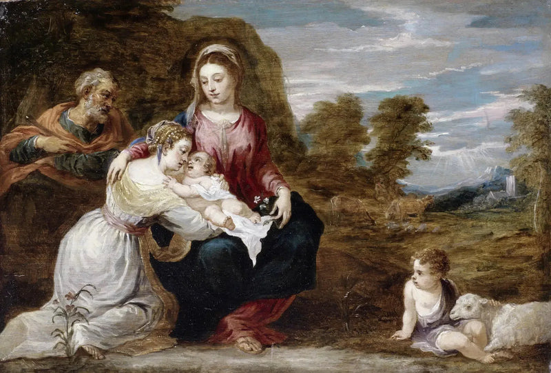 Pyhä perhe, jossa pyhä Elisabeth ja pyhä Johannes lapsena - David Teniers nuorempi