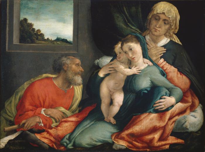 Pyhä perhe pyhien Annen ja Joakinuksen kanssa - Lorenzo Lotto