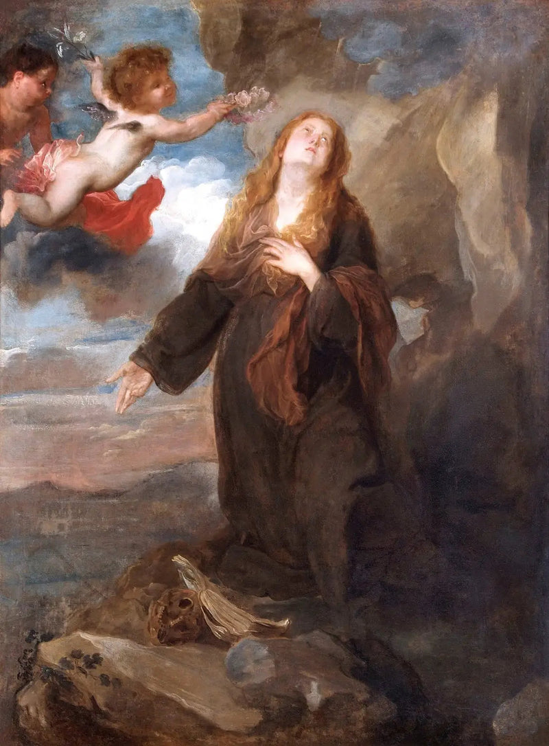 Pyhä Rosalie ruusujen kanssa kruunattuna kahden enkelin kanssa - Antoine van Dyck