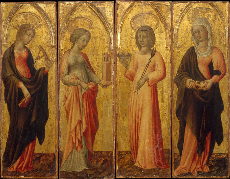 Pyhät Katariina Aleksandriasta, Barba, Agathe ja Marguerite - Giovanni di Paolo