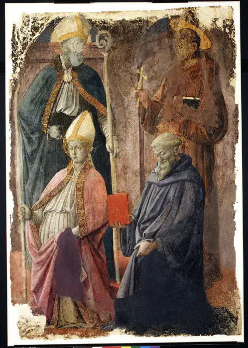 Pyhä Augustinus ja Fransiska, piispan pyhä, ja Pyhä Benedictus - Fra Filippo Lippi