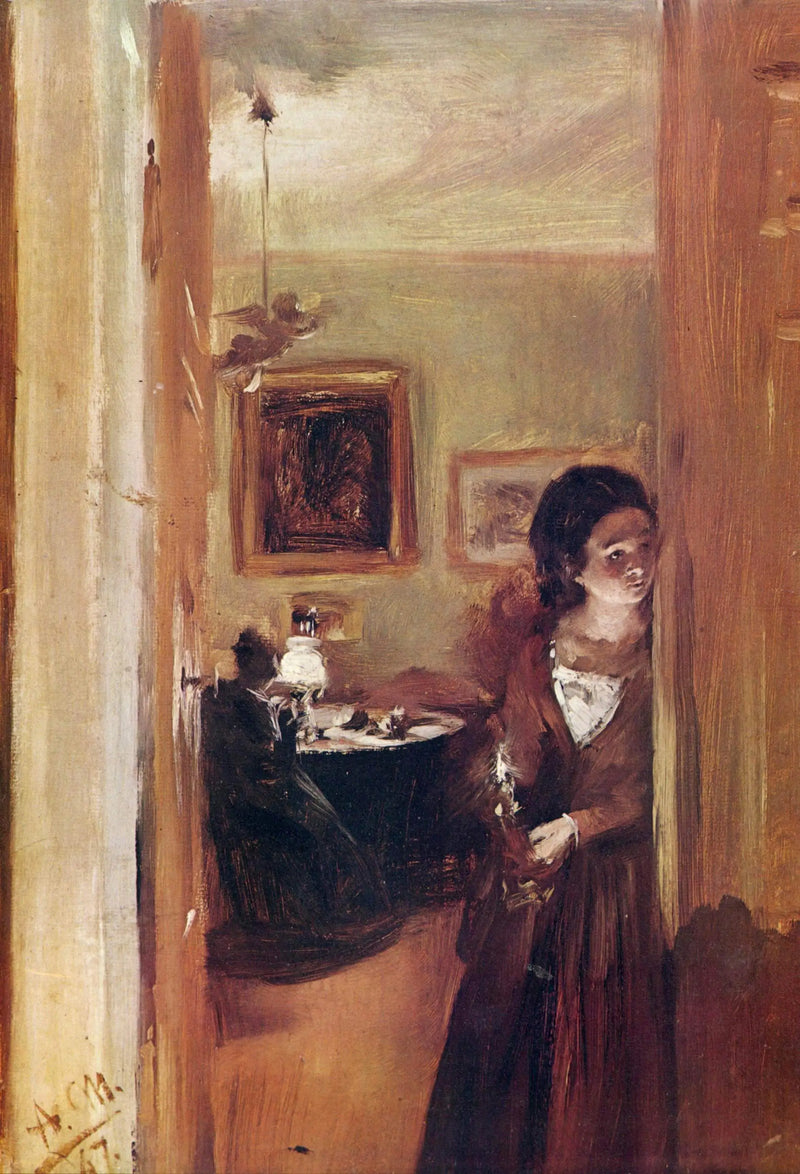 Salonki artistin sisaren kanssa - Adolph von Menzel